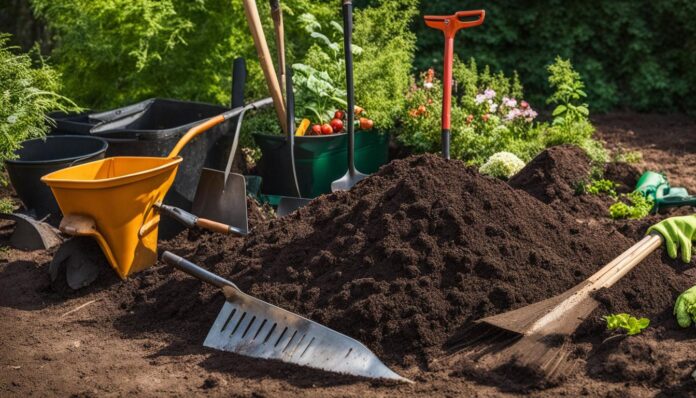 Turn the compost pile to aerate and facilitate decomposition.