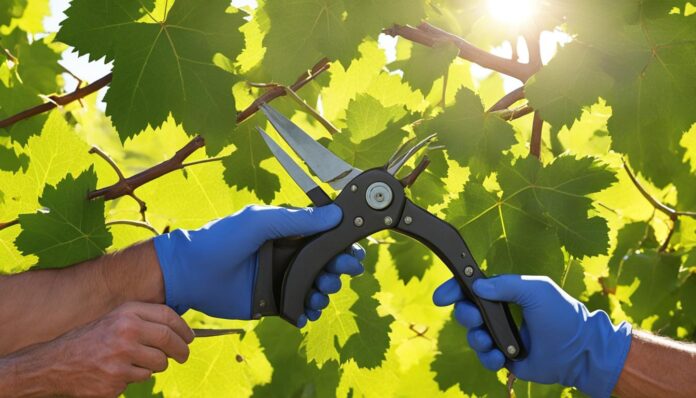 Begin pruning grapevines to control their growth and shape.